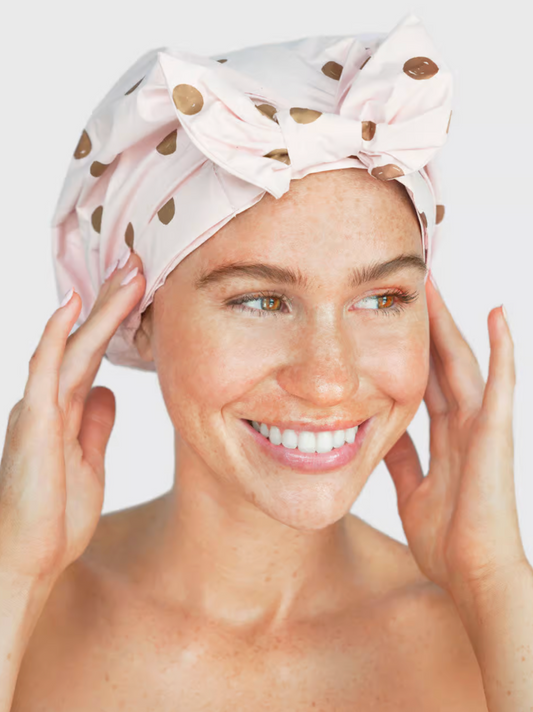 Recycled Polyester Luxe Shower Cap - Blush Dot
